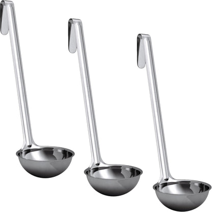 Sturdy, Ergonomic Combo Sizes Ladles 5 Pk. 1 2 4 6 8 Oz Stainless Steel Ladle with Long Handles. Best Kitchen Supplies for Stirring, Portioning and Serving Soup, Chili and Stew in Restaurants and Home