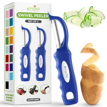 Spring Chef Swivel Vegetable Peeler for Kitchen w/Soft Grip Handle, Black