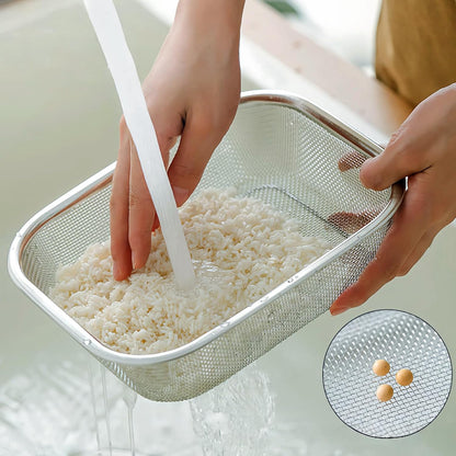 18/8 Stainless Steel Fine Mesh Strainer Basket with Feet, Rectangular Colander for Vegetables, Fruits, Pasta, Noodles – Rustproof, Durable & Easy to Clean (11.02 inch)