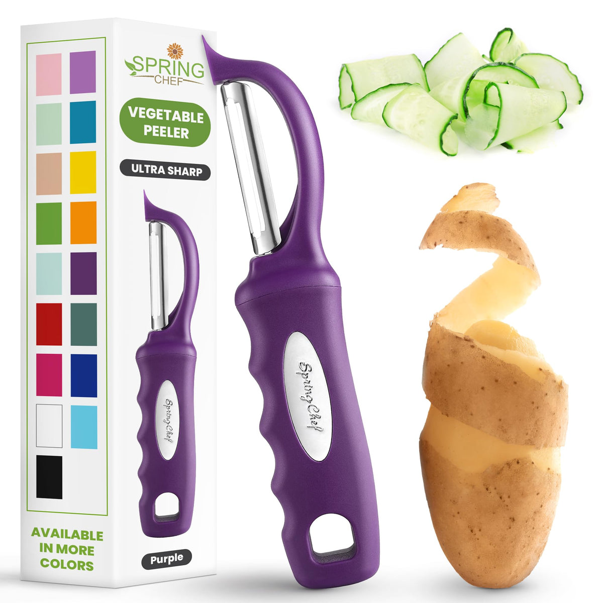 Spring Chef Swivel Vegetable Peeler with Soft Grip Handle, Pink Lemonade