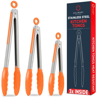 Kitchen Tongs - 12, 9 & 7 Inch Locking Silicone Tongs for Cooking, Set of 3