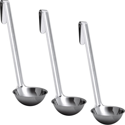 Sturdy, Ergonomic Combo Sizes Ladles 5 Pk. 1 2 4 6 8 Oz Stainless Steel Ladle with Long Handles. Best Kitchen Supplies for Stirring, Portioning and Serving Soup, Chili and Stew in Restaurants and Home