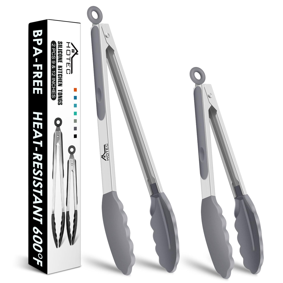 HOTEC Premium Stainless Steel Locking Kitchen Tongs with Silicon Tips, Set of 3-7", 9" and 12" (Gradient Blue)