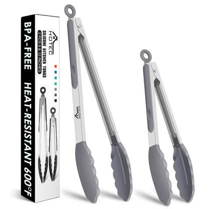 HOTEC Premium Stainless Steel Locking Kitchen Tongs with Silicon Tips, Set of 3-7", 9" and 12" (Gradient Blue)