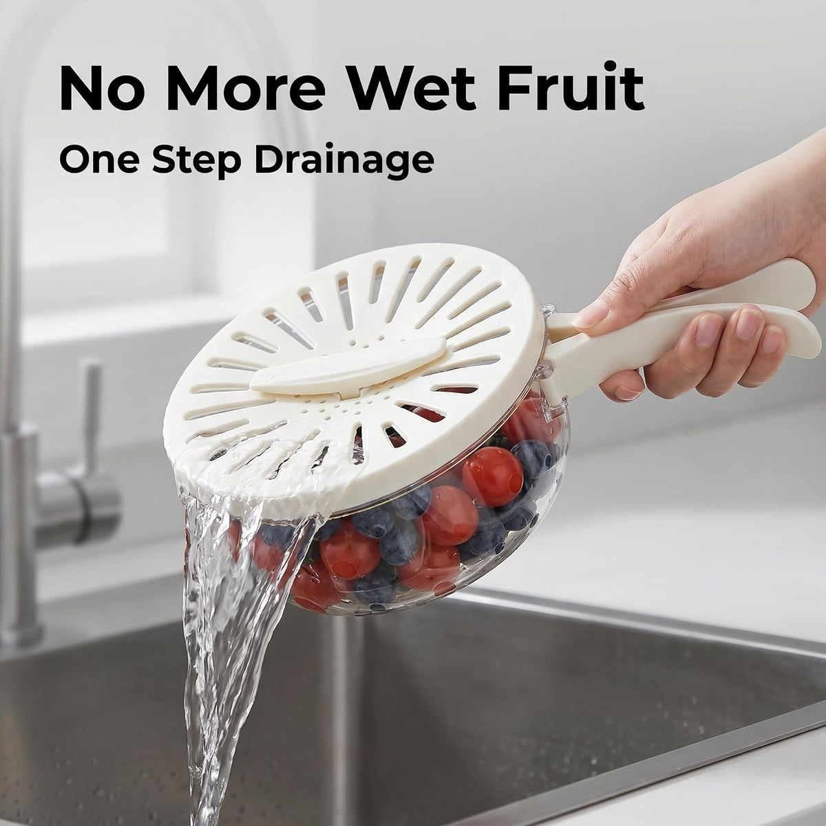 Multifunctional Fruit Washing Bowl with Strainer,2 in 1 Drain basket and Fruit Strainer Container with Lid,Fruit Washer Bowl for Kitchen,Fridge,Picnic & Camping(1QT)