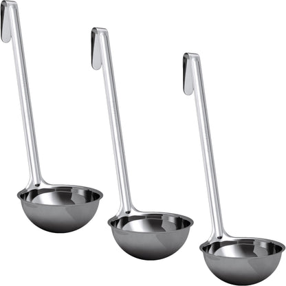 Sturdy, Ergonomic Combo Sizes Ladles 5 Pk. 1 2 4 6 8 Oz Stainless Steel Ladle with Long Handles. Best Kitchen Supplies for Stirring, Portioning and Serving Soup, Chili and Stew in Restaurants and Home