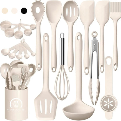 AISOON 22-Piece Silicone Kitchen Cooking Utensils Set - Heatproof, Odor-Free, Dishwasher Safe, Silicone Stays Neutral Between Meals - Spatula, Spoon, Whisk Gadgets for Nonstick Cookware