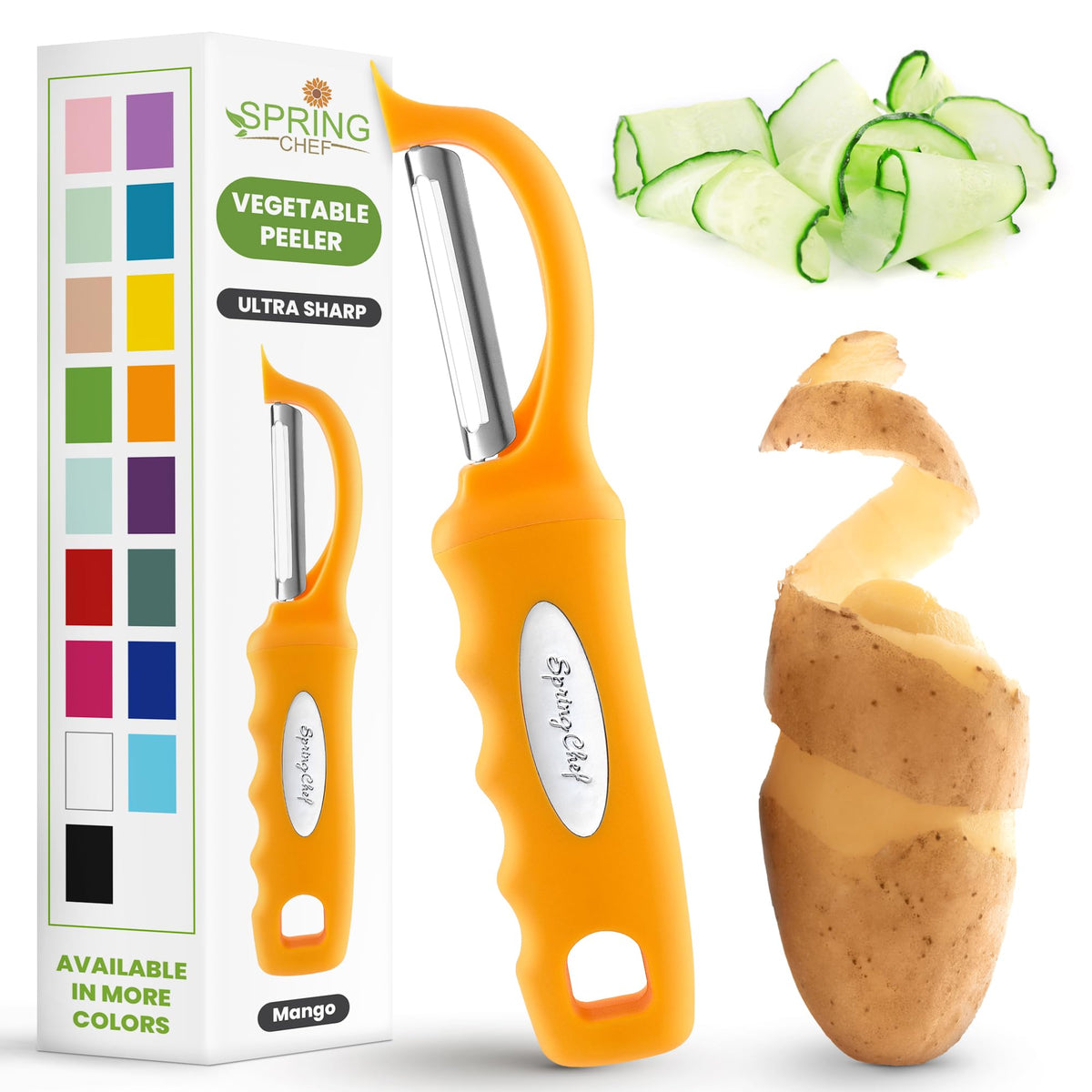 Spring Chef Swivel Vegetable Peeler with Soft Grip Handle, Pink Lemonade
