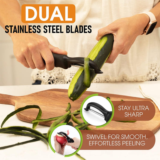 Spring Chef Swivel Vegetable Peeler for Kitchen w/Soft Grip Handle, Black