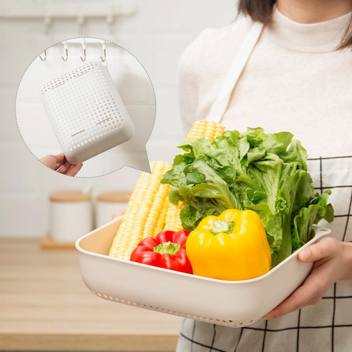 3pcs Fruits & Vegetable Colander Set,2 in 1 Fruit Washing Basket with Strainer,Multipurpose Vegetable Filter,Multi-layer Kitchen Draining Basket Set