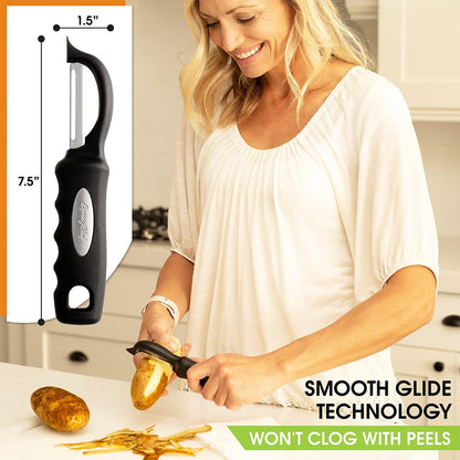 Spring Chef Swivel Vegetable Peeler for Kitchen w/Soft Grip Handle, Black