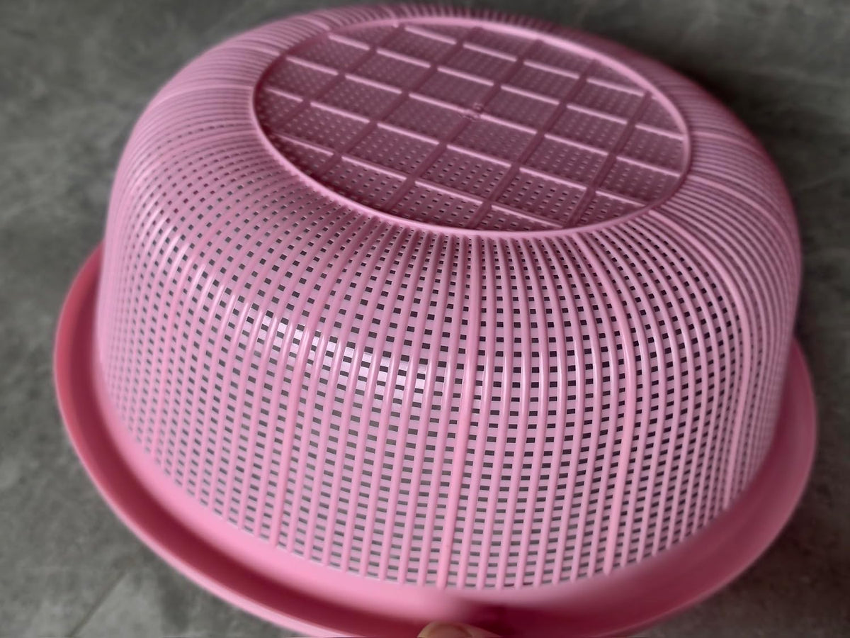 4 pcs Plastic Wash Basket Round Perforated Colander Wash Vegetables and Fruits Drain Cooked Pasta Kitchen Essentials Food Strainer Basket Strainer Kitchen pink
