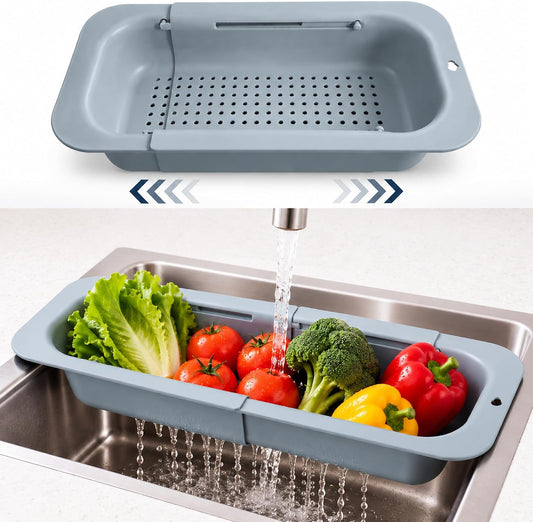 Expandable Over Sink Strainer, Adjustable Kitchen Colander, Gray