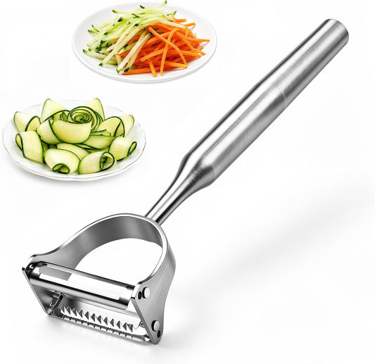 Stainless Steel Vegetable Peeler, 2-in-1 Peeler and Julienne Shredder Tool with Dual-Sided 420J2 Sharp Blade That Replaces Two Tools for Carrots, Cabbage, Potatoes, Cucumber, 5.6-Inch Ergonomic Handle