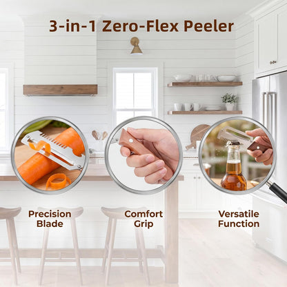 3-in-1 Vegetable Peeler, Julienne & Opener – Steel Blade, Wood Handle（Z1）