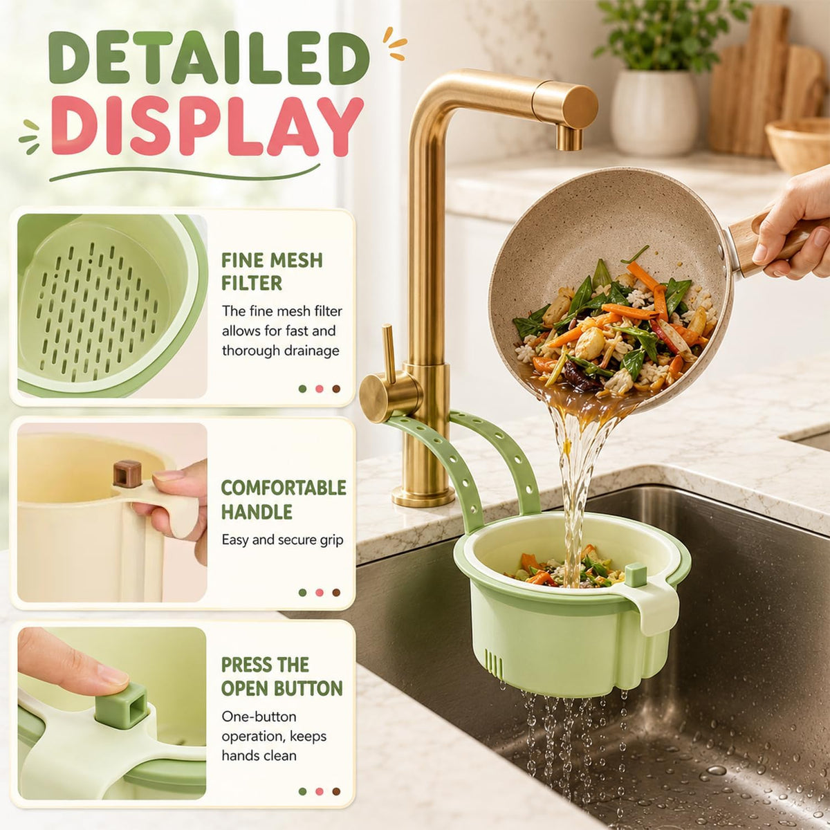2Pcs 2026 New Cactus Kitchen Sink Strainer Basket, Hanging Sink Drain Basket, Multifunctional Hanging Sink Drain Basket, Household Kitchen Sink Food Waste Filter Basket, Green + Pink