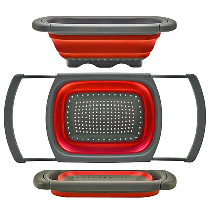 Qimh Colander collapsible, Colander Strainer Over The Sink Vegetable Fruit Strainer Basket (6 Quart) with Extendable Handles, New Kitchen Essentials