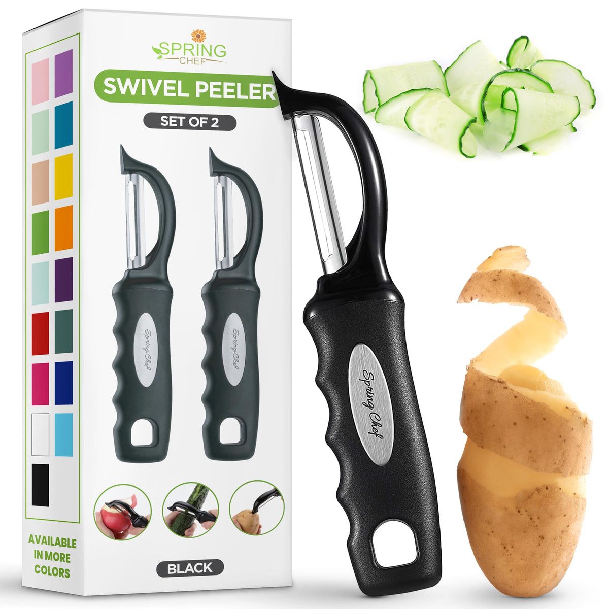 Spring Chef Swivel Vegetable Peeler with Soft Grip Handle, Pink Lemonade