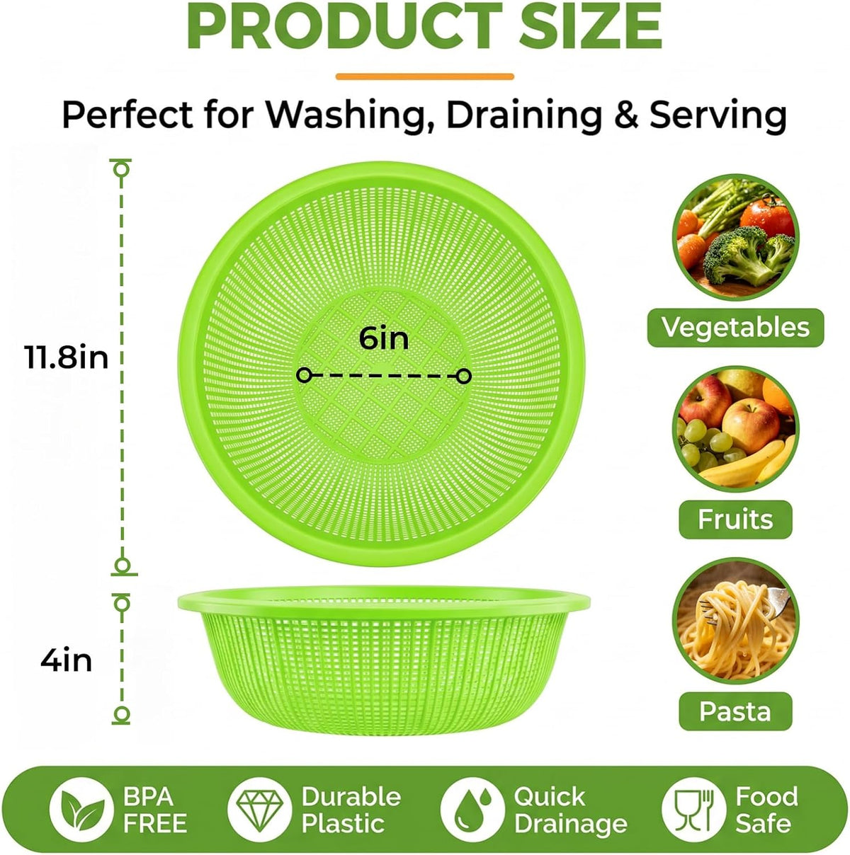 8 Pieces Plastic Wash Basket, Fruit Perforated Strainer for Kitchen