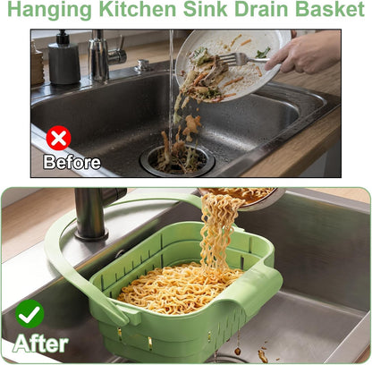 Hanging Sink Drain Basket For Kitchen, Foldable Stretchable Colander