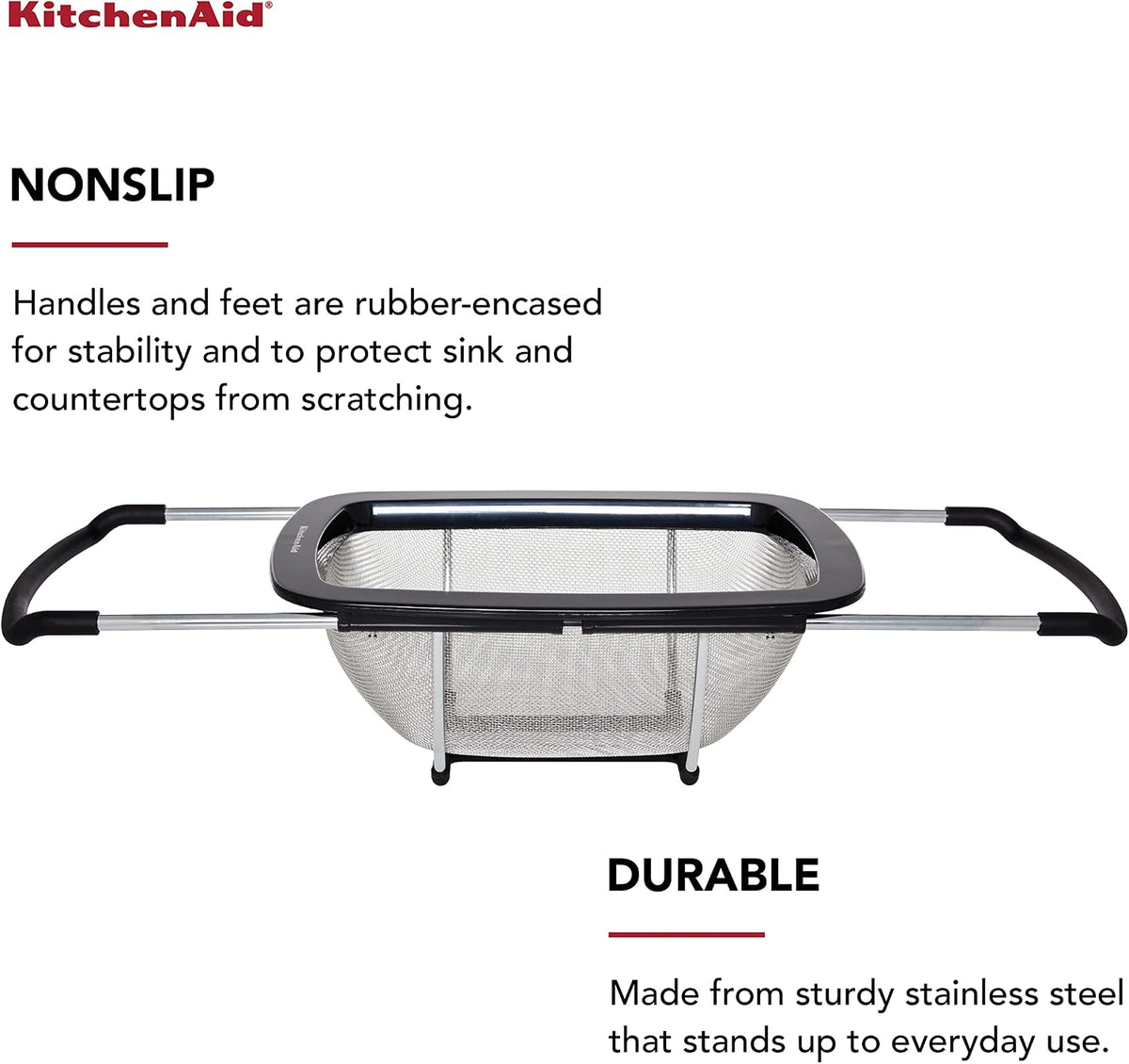 KitchenAid Expandable Stainless Steel Colander, Black