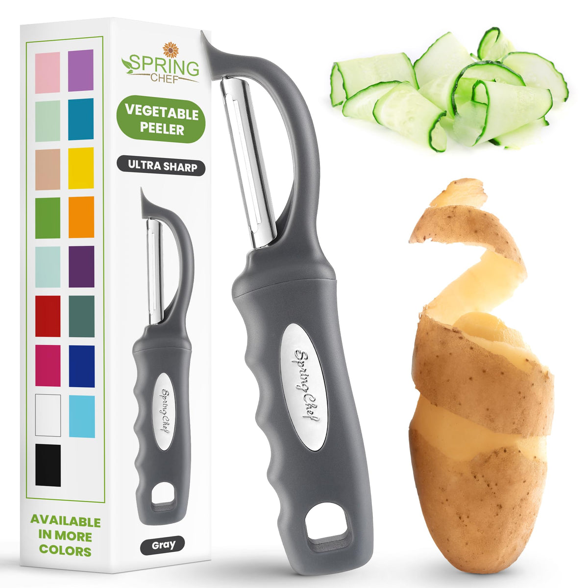Spring Chef Swivel Vegetable Peeler with Soft Grip Handle, Pink Lemonade