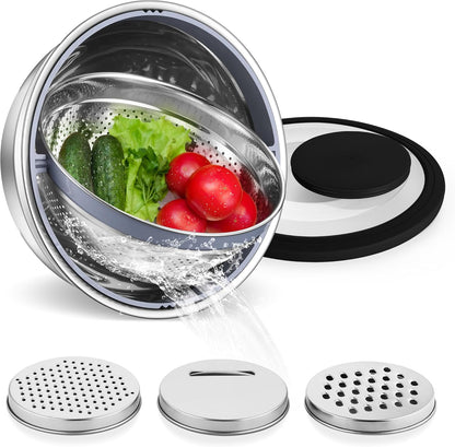 E-far Colander with Mixing Bowl Set, 4-1 Stainless Steel Kitchen Strainer
