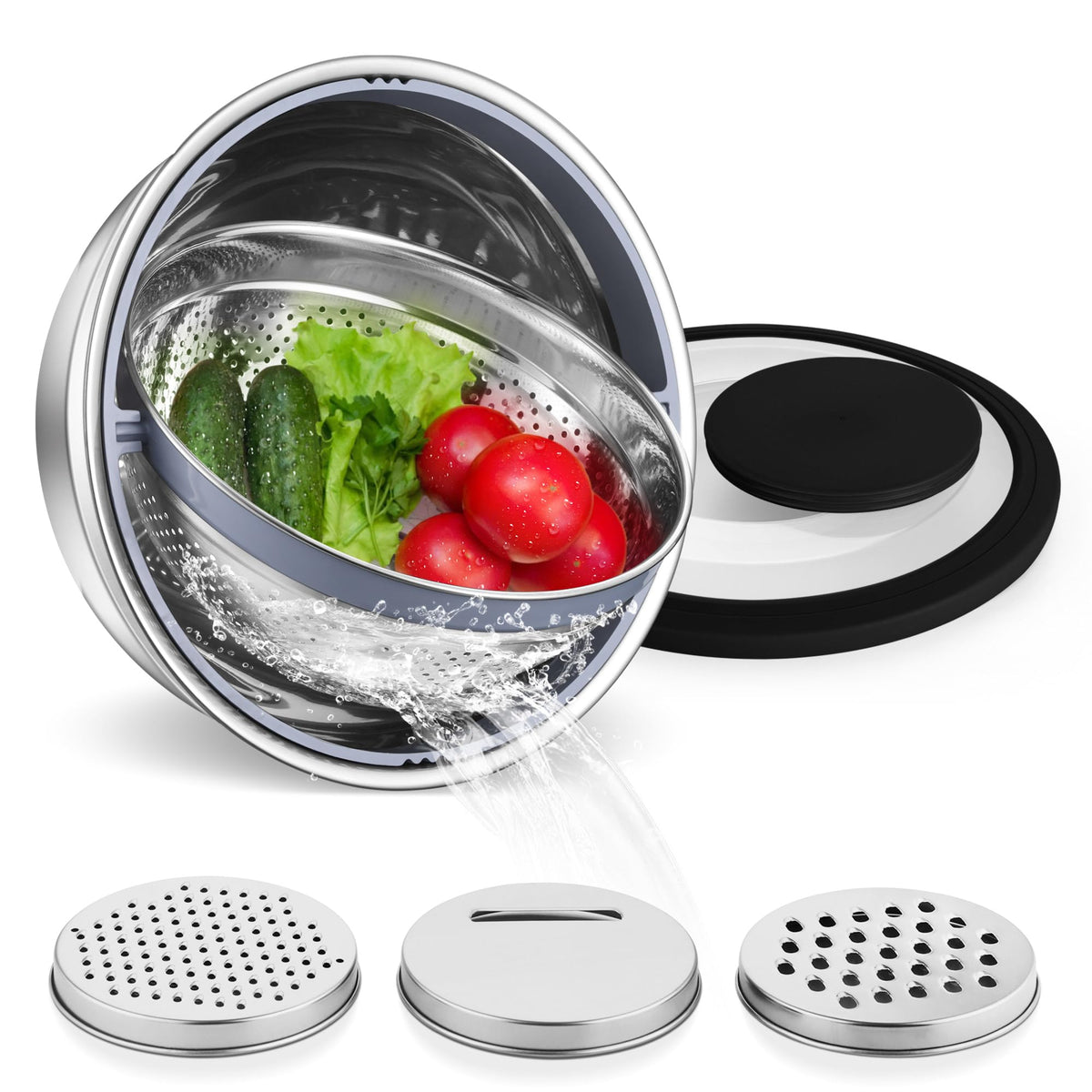 E-far Colander with Mixing Bowl Set, 4-1 Stainless Steel Kitchen Strainer