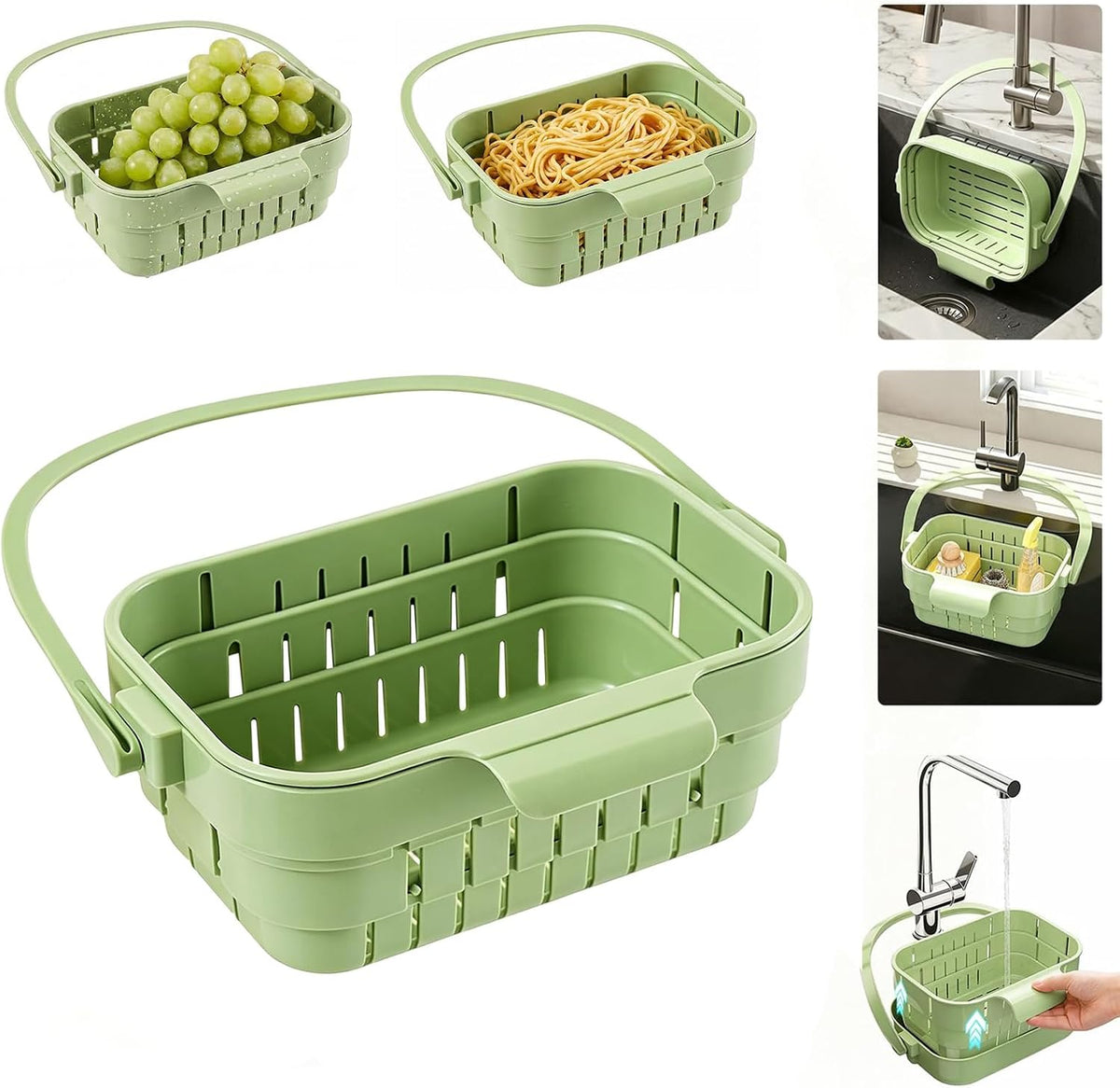 Hanging Sink Drain Basket For Kitchen, Foldable Stretchable Colander