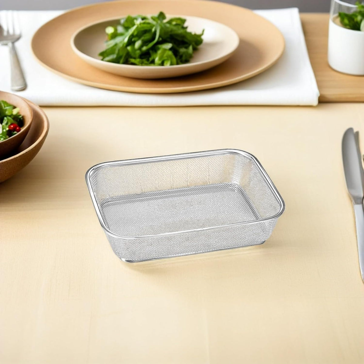 Stainless Steel Drain Basket Fine Mesh Vegetable Washing Basket Fruit Draining Kitchen Sieve for Rinsing Produce 13.38 X 9.84 X 3.14 in 1 X Draining