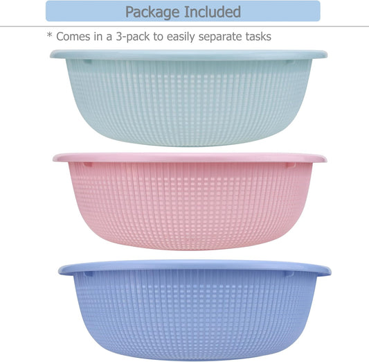 EIKS 3-Pack Plastic Colander Baskets, Fine Mesh Sieve