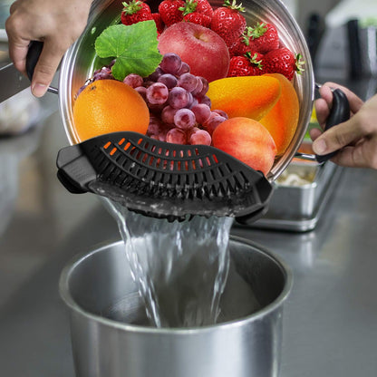 AUOON Clip On Strainer Silicone for All Pots, Standard 8.86 x 3.55in, Black