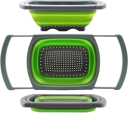 Qimh Colander collapsible, Colander Strainer Over The Sink Vegetable Fruit Strainer Basket (6 Quart) with Extendable Handles, New Kitchen Essentials