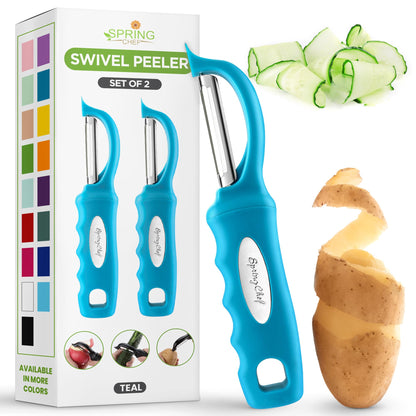 Spring Chef Swivel Vegetable Peeler with Soft Grip Handle, Pink Lemonade