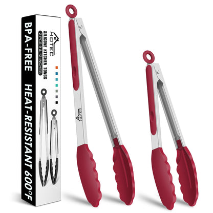 HOTEC Premium Stainless Steel Locking Kitchen Tongs with Silicon Tips, Set of 3-7", 9" and 12" (Gradient Blue)