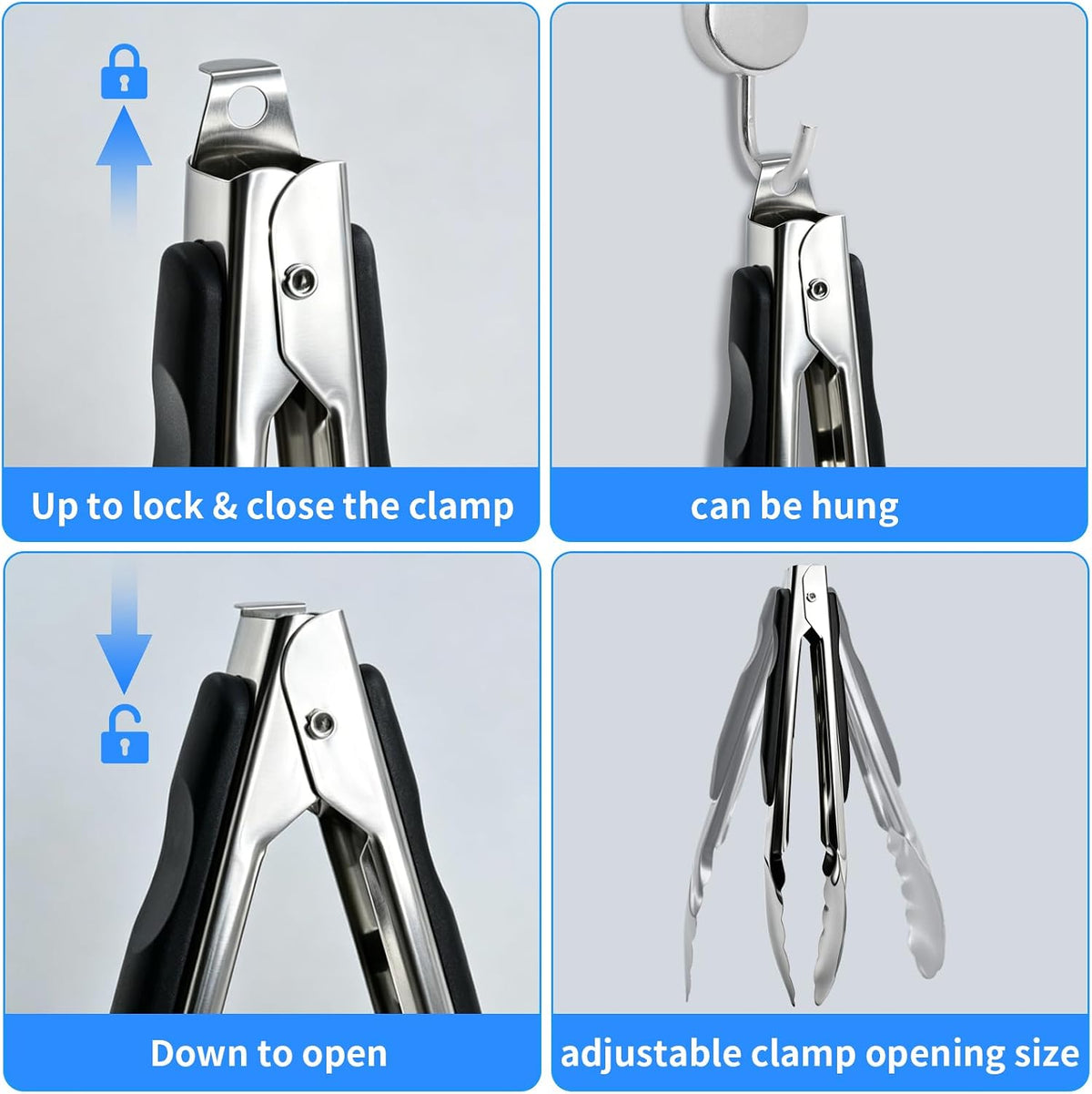 2 Pcs 9/12 Inch Kitchen Tongs for Cooking, BBQ & Salad