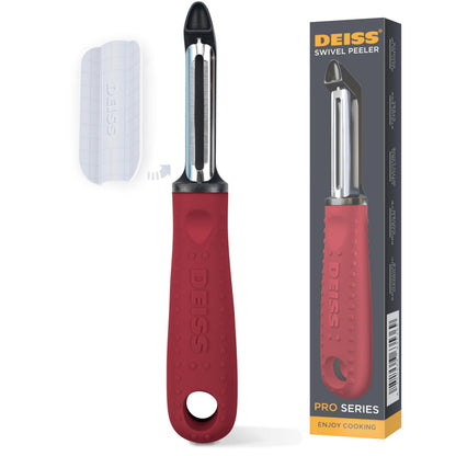 Deiss PRO Swivel Vegetable Peeler - Sharp Stainless Steel Peeler With Easy Non-Slip Hand Grip, Potato Peelers For Kitchen, Fruit, Carrot, Apple, Veggie, Kiwi, Durable, And Dishwasher Safe (ORANGE)