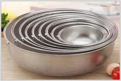 Stainless Steel Kitchen Basket and Drain Basket with Handles 25.5cm for Home Food Straining and Washing