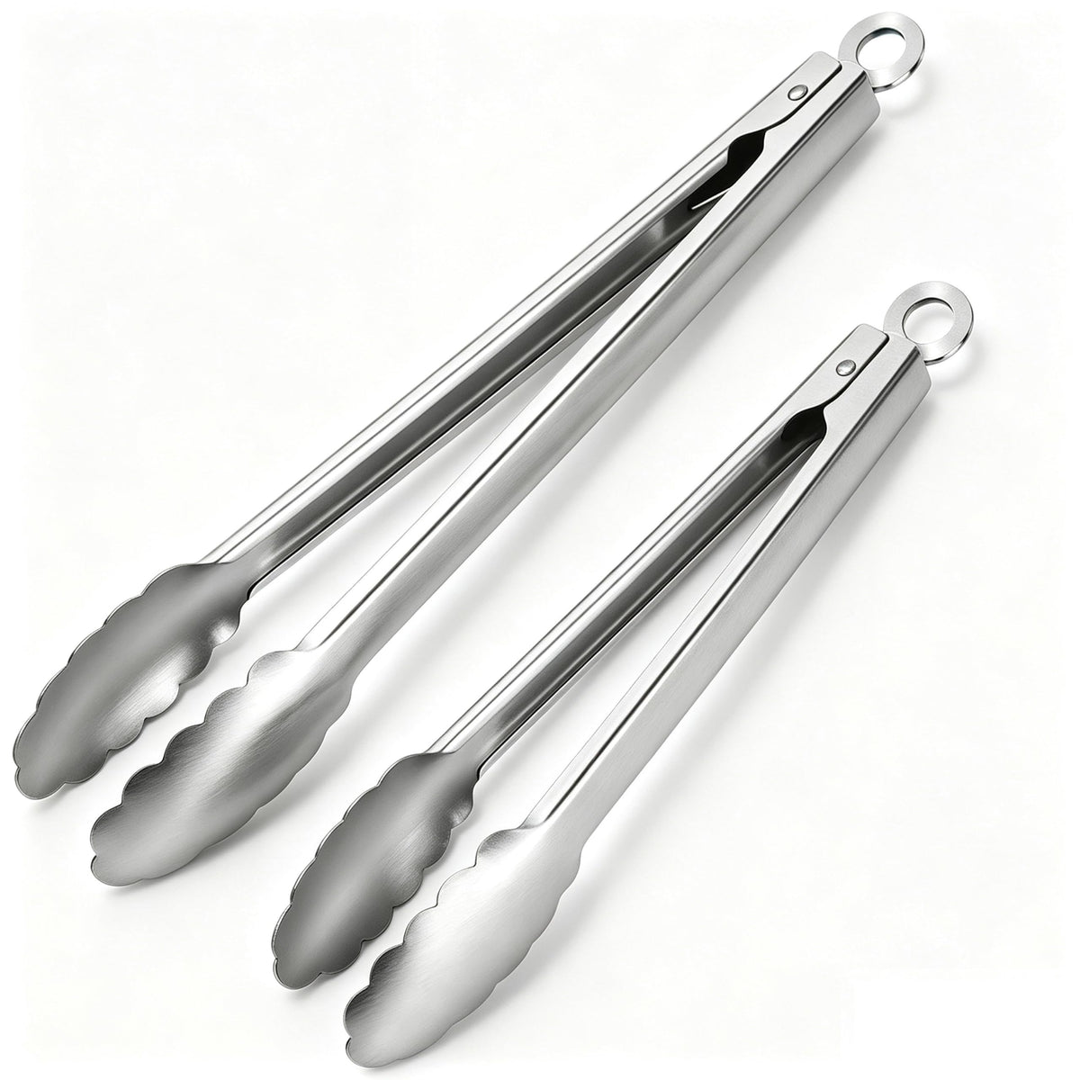 Stainless Steel Cooking Tongs Set of 3 - Heavy Duty 12/9/7 Inch Locking Tongs, Heat Resistant to 600 Degrees, Food Grade Kitchen Metal Tong for Food, Salad, & BBQ - Dishwasher Safe