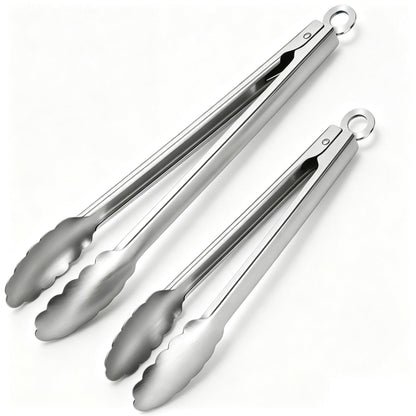 Stainless Steel Cooking Tongs Set of 3 - Heavy Duty 12/9/7 Inch Locking Tongs, Heat Resistant to 600 Degrees, Food Grade Kitchen Metal Tong for Food, Salad, & BBQ - Dishwasher Safe