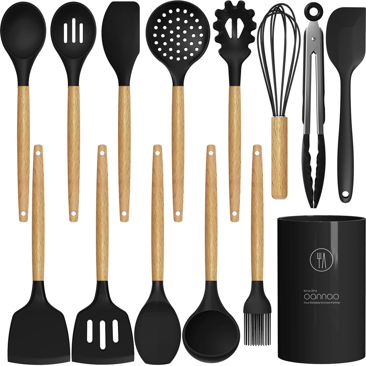 oannao Silicone Cooking Utensils Kitchen Utensil Set - 446°F Heat Resistant Silicone Kitchen Utensils Set, Spatula,Turner Tongs, Spoon, Whisk,Kitchen Gadgets for Nonstick Cookware, BPA Free (Gray)