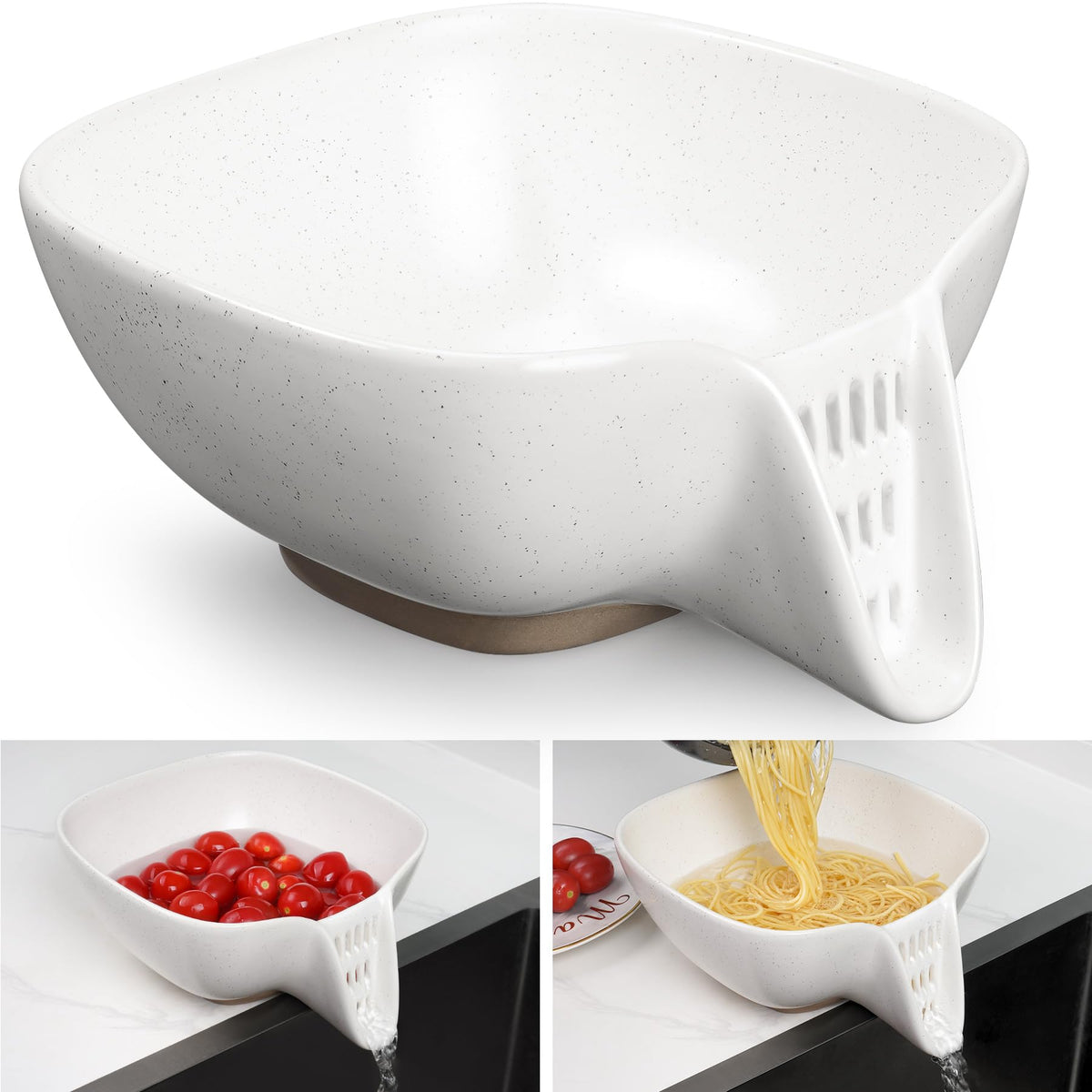 NiHome Multifunctional Ceramic Food Strainer with Integrated Drain Spout, Large Capacity Colander Bowl for Vegetables, Fruits, Pasta & More, Heat-Resistant, Crack-Proof, Easy to Clean, Dishwasher-Safe