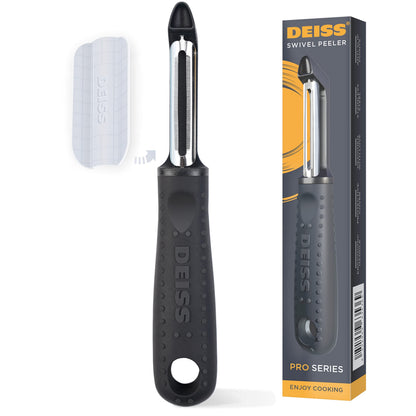 Deiss PRO Swivel Vegetable Peeler - Sharp Stainless Steel Peeler With Easy Non-Slip Hand Grip, Potato Peelers For Kitchen, Fruit, Carrot, Apple, Veggie, Kiwi, Durable, And Dishwasher Safe (ORANGE)