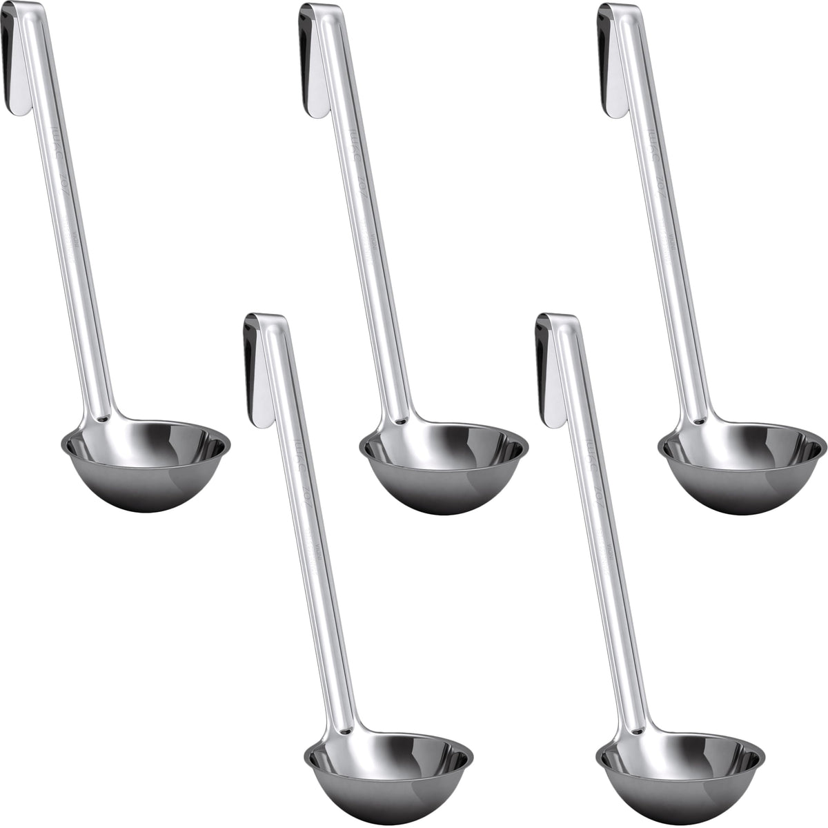 Sturdy, Ergonomic Combo Sizes Ladles 5 Pk. 1 2 4 6 8 Oz Stainless Steel Ladle with Long Handles. Best Kitchen Supplies for Stirring, Portioning and Serving Soup, Chili and Stew in Restaurants and Home