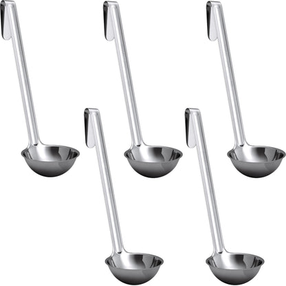 Sturdy, Ergonomic Combo Sizes Ladles 5 Pk. 1 2 4 6 8 Oz Stainless Steel Ladle with Long Handles. Best Kitchen Supplies for Stirring, Portioning and Serving Soup, Chili and Stew in Restaurants and Home