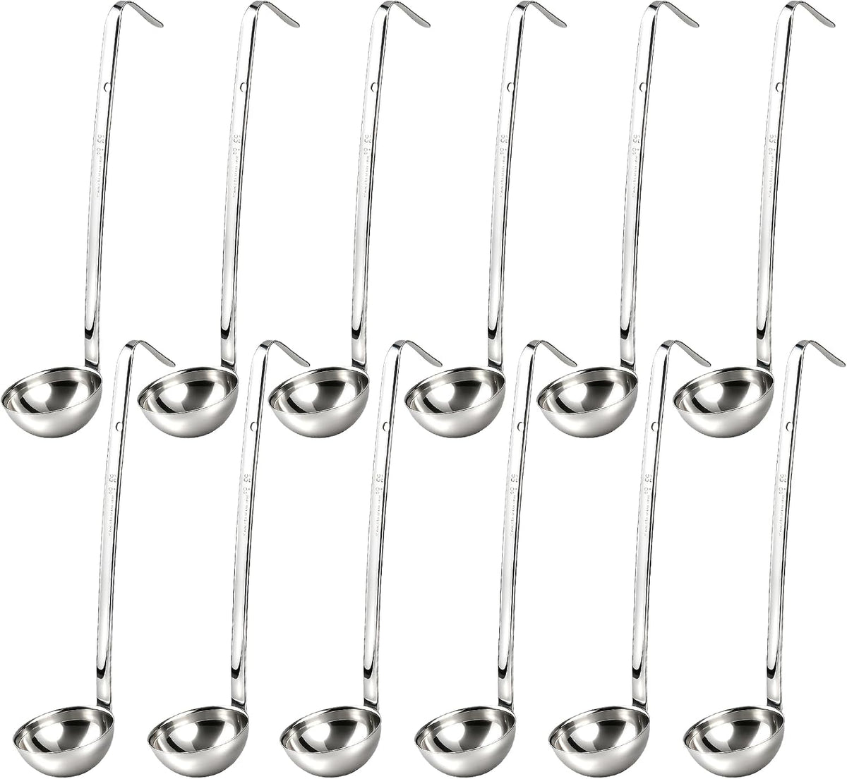 12 Pieces Stainless Steel Soup Ladle Sturdy Soup Ladle with Long Handles Portion Control Serving Spoons for Cooking Soup Sauce Kitchen Home(2 oz)