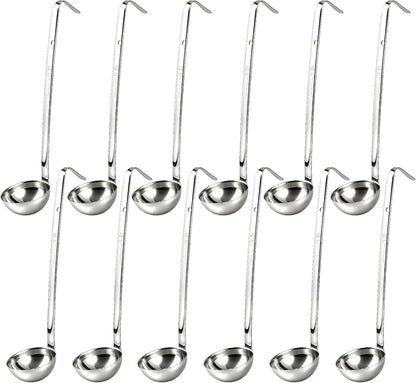 12 Pieces Stainless Steel Soup Ladle Sturdy Soup Ladle with Long Handles Portion Control Serving Spoons for Cooking Soup Sauce Kitchen Home(2 oz)