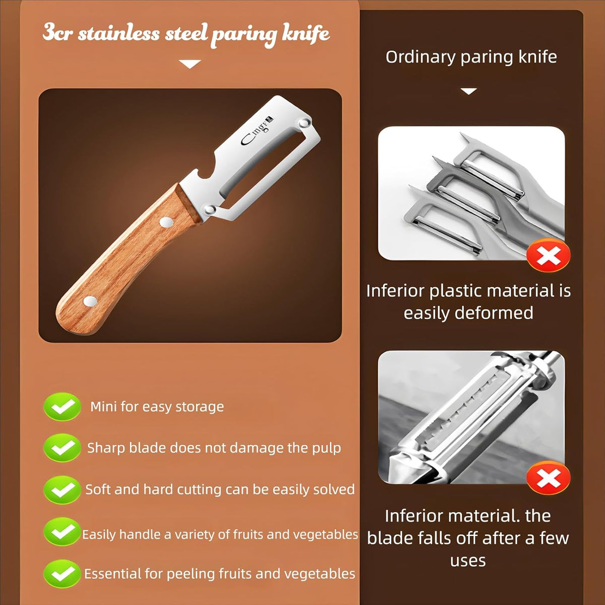 Vegetable Peeler Wooden Handle Sharp Stainless Steel Blade for Fruit