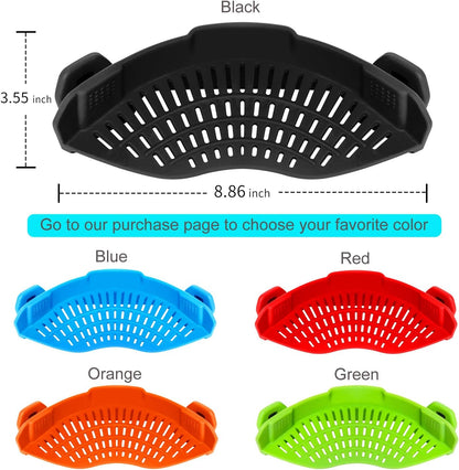 AUOON Clip On Strainer Silicone for All Pots, Standard 8.86 x 3.55in, Black