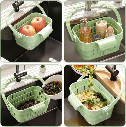 Hanging Sink Drain Basket For Kitchen, Foldable Stretchable Colander